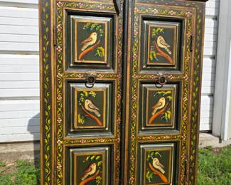 Hand-painted Folk Art Painted Corner Cabinet