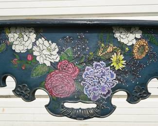 Blue hand-painted floral half-moon console table