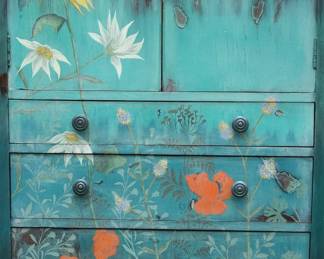 Eclectic hand-painted floral accent cabinet