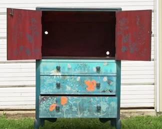 refinished floral accent cabinet