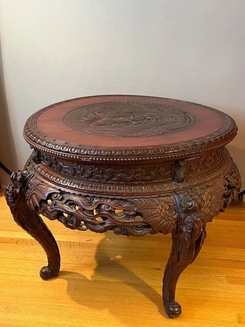 1 AntiqueEastAsianHandCarvedHardwoodCenterTable