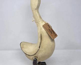 118 VintagePrimitiveCarvedWoodenDuckSculptureNamedMolly