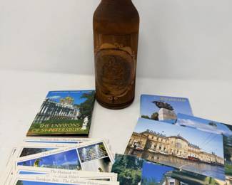 107 RussianWoodLeatherBottleCoverVintagePostcards