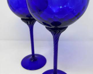 44 2CobaltBlueMCMEmpoliItalyArtGlassPedestalBowls