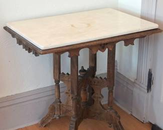 3 AntiqueCarvedWalnutVictorianEastlakeParlorTableWithMarbleTop