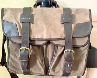 207 VintageAllenEdmondsOiledCanvasLeatherMessengerBag