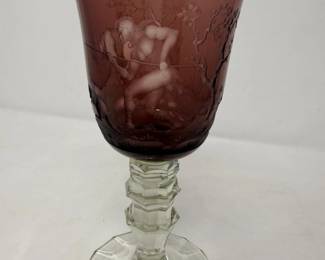 37 AntiqueAmethystFlashedEtchedGlassGoblet