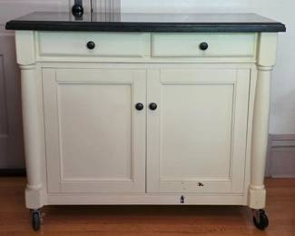 189 CreamyWhiteRollingKitchenIslandCabinetWith42BlackGraniteTop