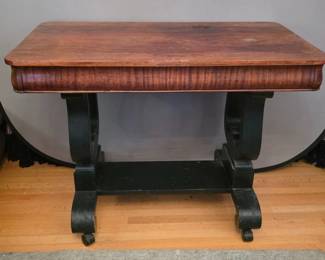 4 AntiqueMahoganyAmericanEmpireLyreLIbraryTable