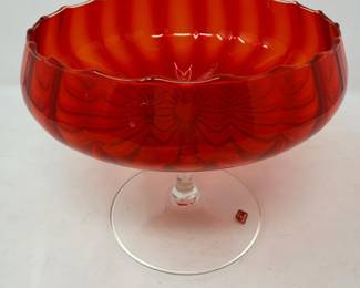 38 HandblownMCMEmpoliAmberinaGlassCompoteBowl