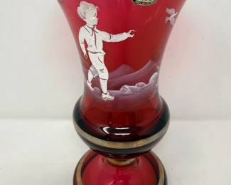 36 BohemianCrystalCranberryGlassVaseCzechoslovakia