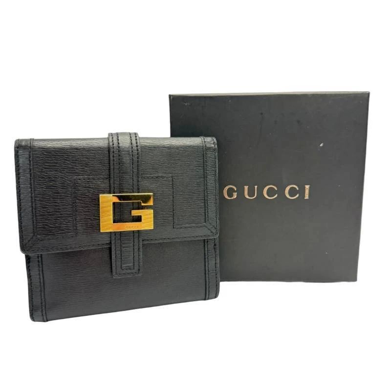 Gucci Black Leather G Buckle Compact Wallet + Box