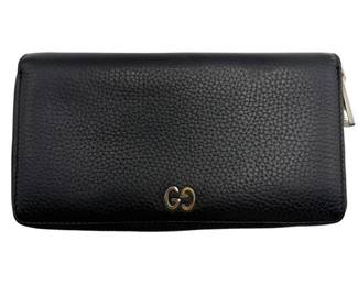 Gucci Black Pebbled Leather GG Zip Around Wallet