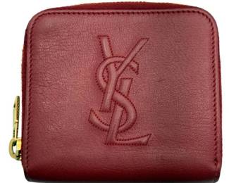 Saint Laurent Red Leather YSL Monogram Compact Zip Wallet