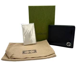 Gucci Black Leather GG Marmont Bifold Wallet w/ Box & Accessories