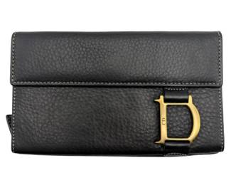 Christian Dior Black Grained Leather CD Logo Continental Wallet