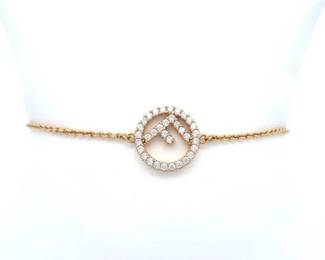 Fendi Gold Tone Crystal FF Logo Bracelet 8" Made in Italy