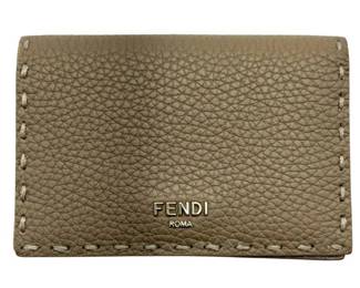 Fendi Taupe Grained Leather Card Holder Wallet