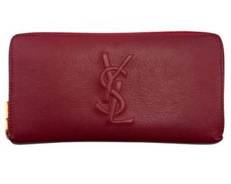 Saint Laurent Red Leather YSL Monogram Zip Around Wallet