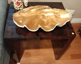Decorative shell & lacquer wood side table