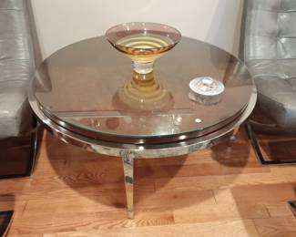 Round wood top / chrome coffee table$195