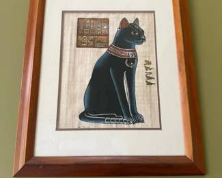 BKB103 - Framed Egyptian Painting of Bastet on Papyrus