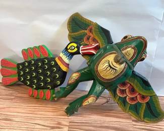 BKB037 - Wood Carved Flying Frog And Duck