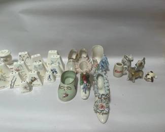 BKB016 - Assortment of Tiny Porcelain Bells, Shoes, and Figurines