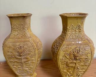 BKB008 - Pair Of Chinese Yellow Glazed Porcelain Vases
