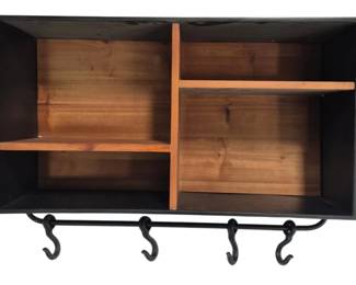 452 - Metal & Wood Hanging Shelf w/ Hooks (Description): 14 x 22 x 7