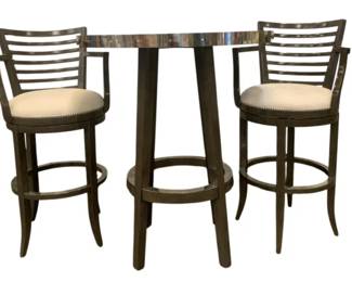 209 - Alden Home Monte Carlo 3 pc Bar Set (Description): table 43 x 36, swivel barstools 43 x 23 x 19 - seat height 31