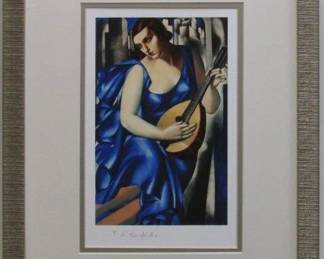9081 - Woman with Mandolin Print by Tamara De Lempicka (Description): 14.5 X 19