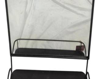 476 - Black Metal Wall Mirror w/ Shelf (Description): by Three Hands 23.5 x 16.5 x 6
