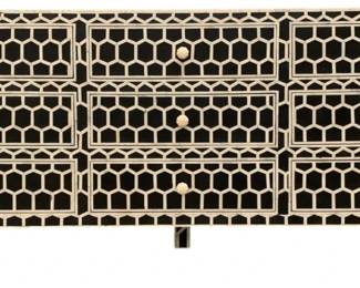 290 - Chelsea House Inlaid 9 Drawer Console (Description): 34 x 75 x 19