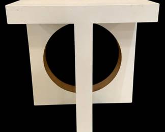 345 - Chelsea House Swoop Side Table (Description): 27 x 24 x 24, Retail $1338, Stunning wood side table finished in textured white with a dramatic swoop of gold in the interior. Sleek, sophisticated and an impressive design statement. Designed by bradshaw orrell.