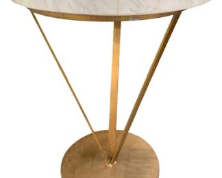231 - Chelsea House Trifold Table (Description): 25 x 19, Antique gold finish iron with marble top-pam cain design