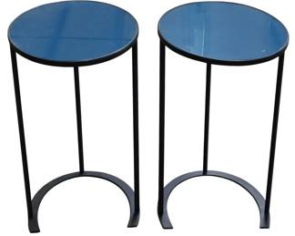 140 - Pair Alden Home Drinks Tables, Blue Glass (Description): 24 x 14 x 18