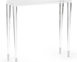 225 - Chelsea House Berkshire Hall Table (Description): 33 x 35 x 10, Retail $1837, The Berkshire hall table from Chelsea House invites contemporary sophistication to your home. Simple and chic, this piece's sleek silhouette delights with modern elegance. Clear Acrylic With Polished Nickel Feet.