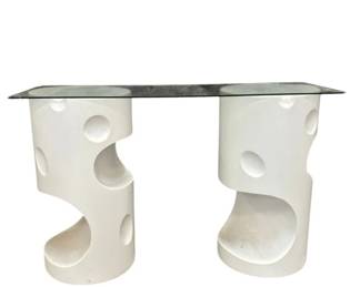 8014 - Wildwood Carver Double Pedestal Table (Description): glass top