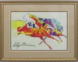 9063 - Horse Racing Giclee by Leroy Neiman (Description): 32 X 17.5