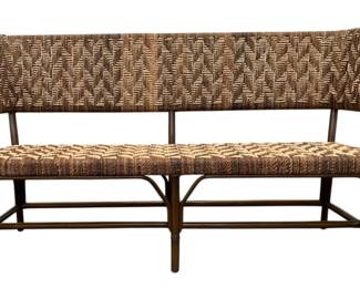 278 - Chelsea House Wrightsburg Bench (Description): 36 x 61 x 16, Elevate your home decor with the natural beauty and coastal elegance of the Wrightsburg Bench. The natural abaca rope wrapping adds texture and while the basketweave pattern adds visual interest, bringing a sense of tranquility and style into your home. Perfect for entryways, living rooms, or dining areas, this bench offers ample seating space. Designed by Bill Cain.