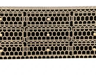 323 - Chelsea House Inlaid 9 Drawer Console (Description): 34 x 75 x 19