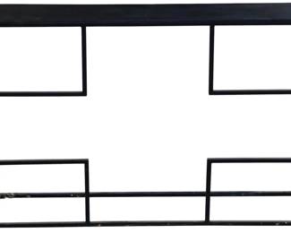 104 - Elk Home Aperio Black Metal Console Table (Description): 30 x 46 x 11, The Aperio Console Table features a striking geometric design made from iron and aluminium. It features a hand-applied finish in black. Its open framework design maintains a sense of space and allows the piece to integrate itself within an interior without blocking the existing color palette of the walls. Ideal for a contemporary space, its narrow profile is perfect for hallways or living rooms.