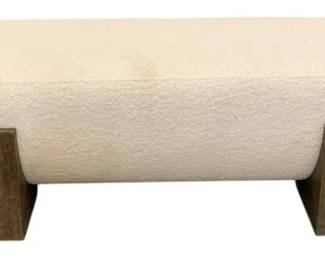 319 - Wildwood Archer Bench (Description): 18 x 60 x 22, The Archer Bench balances bold form and soft texture with its rounded seat upholstered in cream boucle. Rift cut oak legs provide a striking architectural base for this versatile piece. some spots need cleaning