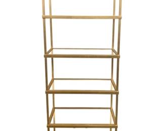 210 - Chelsea House Etagere (Description): 82 x 30 x 14, Enhance your living area with this classic five shelf etagere. The antique gold leaf finished iron and clear mirrored shelves create an elegant backdrop for your favorite decorative accents. (Distance between shelves: 15.5"h)