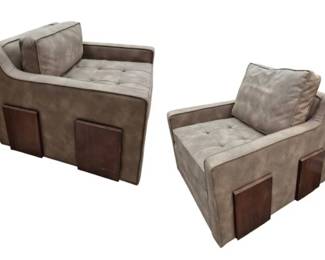 9503 - Pair Upholstered Swivel Chairs (Description): 34 x 32 x 34, seat depth 27.5