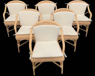 349 - 6 Amanda Lindroth for Chelsea House Chairs (Description): Hope Hill Arm Chairs, 32 x 22 x 19, Retail $675 each, Inspired by a favorite 1920s French chair, Amanda's Hope Hill Chair goes from dining room to bedroom, and everywhere in between. The gentle curves follow the natural contours of your body, making it exceptionally comfortable for lingering. Amanda added the scallop for fun. Seat and back cushion included. (Seat: 18W x 16D; Arm Width: 22"; Back Height: 16")