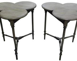 132 - Pair Alden Home Cloverleaf End Tables (Description): weathered gray, 27 x 23 x 23
