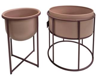 477 - 2 Metal Planters on Stands by Three Hands (Description): 14 x 12.5 x 12.5