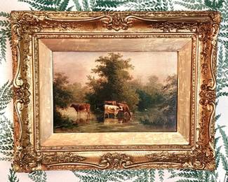 a fine Sidney Cooper oil painting of cows circa 1877